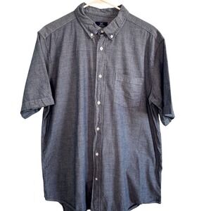 George Mens Short Sleeve Button Down Shirt Blue Classic Fit Large L 42-44 Pocket
